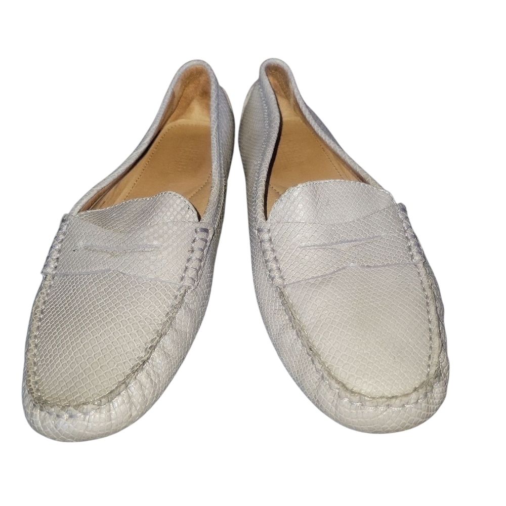 Women's Metallic Silver Leather Penny Loafers